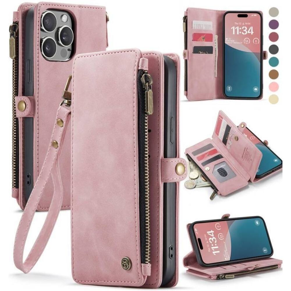 Defencase for iPhone 15 Pro Max Case Wallet with RFID Blocking Card Rose Pink